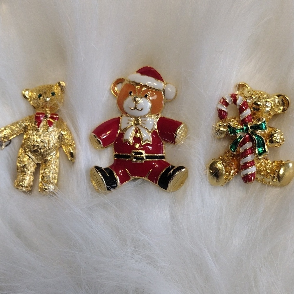3 Teddy Bear Christmas Pins